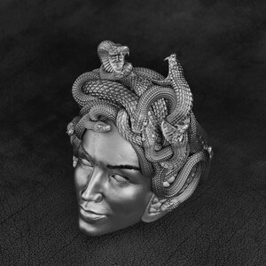 Gorgon Medusa Silver Ring, Greek Mythology Jewelry, Handmade Biker Ring, Gothic Medusa Statement Ring, Unique Snake Head Ring for Men