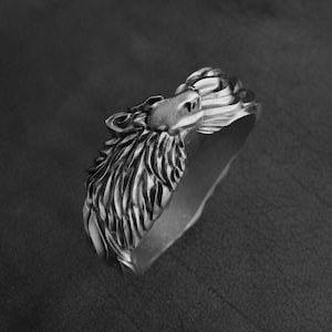 Wolf Unique Design Handmade Sterling Silver Men Band Ring, Wolf Silver Jewelry, Wolf Silver Band, Animal Ring, Minimalist Ring, Gift For Men