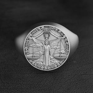 Libra Zodiac Signet Ring, Handmade Sterling Silver Libra Ring, Astrological Justice Ring, Gift for Libra Men, Balance Symbol Jewelry