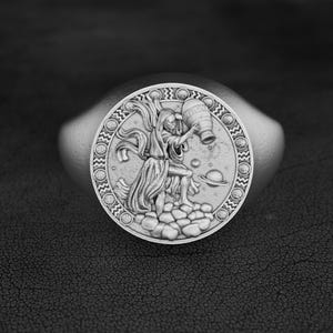 Pierścień zodiakalny Wodnika, ręcznie robiony srebrny pierścień sygnetowy z horoskopem, pierścień astrologiczny Wodnika dla mężczyzn, prezent z biżuterią niebiańską