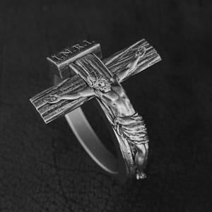 Sterling Silver Crucifix Ring for Men Women, Christian Cross Jewelry, Handmade Crucifix Religious Ring