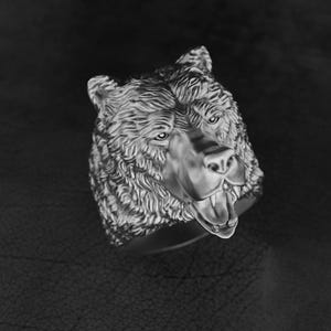 Scandinavian Bear Handmade Sterling Silver Men Biker Ring, Nordic Bear Animal Ring, Grizzly Bear Silver Men Punk Mens Jewelry, Ring For Men