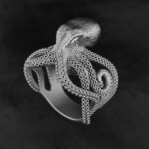 Octopus Ring, Sterling Silver Biker Ring, Animal Gothic Ring, Mens Ring, Unique Ring, Sea Animal Jewelry, Memorial Gift