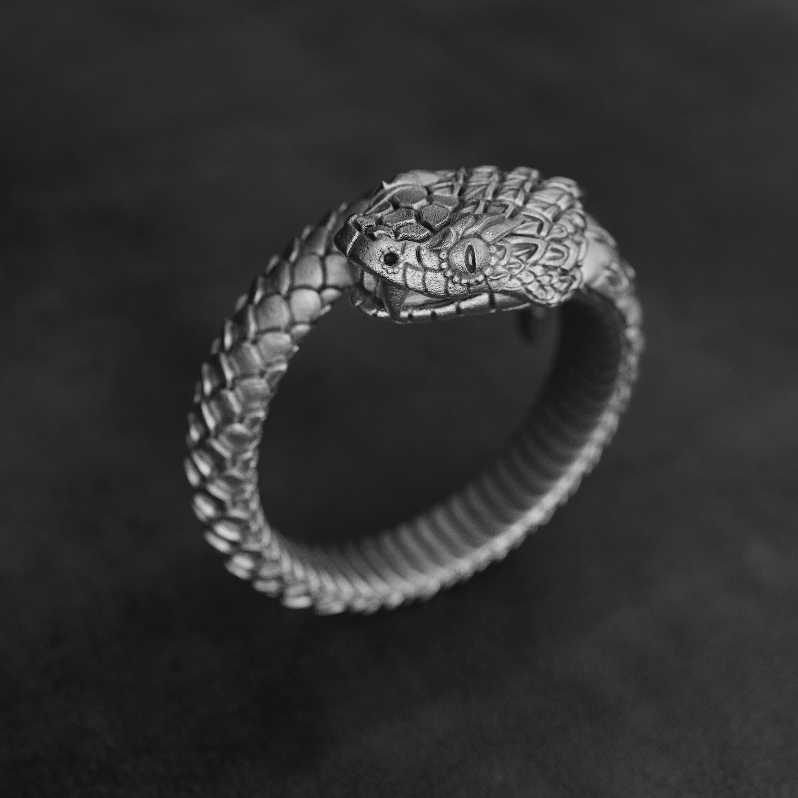 Snake Handmade Sterling Silver Men Ring, Serpent Unique Animal Ring ...