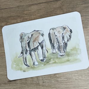 Elefanten Postkarte, Original- Aquarellkarte, Grußkarte, A6, 10x15, Postkarte, gemalt, Aquarellkunst, Tierbild handgemalt