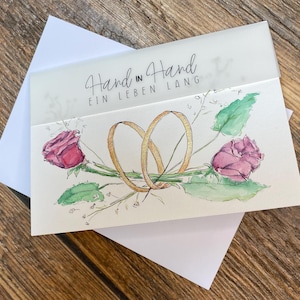 Original handgemalte Aquarellkarte zur Hochzeit, A6 Faltkarte mit Umschlag, Hochzeitskarte Aquarell, edel und hochwertig, Karte Brautpaar