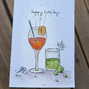 Original handgemalte Geburtstagskarte, A6 Aquarellkarte, besonderes Geschenk zum Geburtstag, Karte Cocktail, Karte Geburtstag, Karte Frau