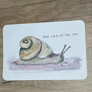 Aquarell Postkarte, Schnecke, Der Weg ist das Ziel, handgemalt, Grußkarte A6