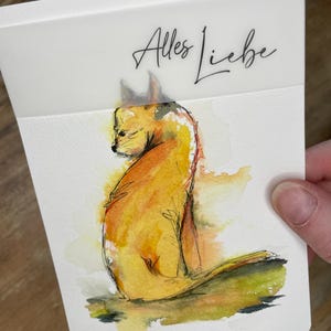 Postkarte Aquarell Katze, Karte A6, Personalisierung möglich, Grußkarte Katze, Tierbild, original handgemalte Aquarellkarte