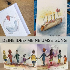 Original handgemalte Grußkarte auf Kundenwunsch, individuelles Kartendesign nach Absprache, Klappkarte mit Umschlag