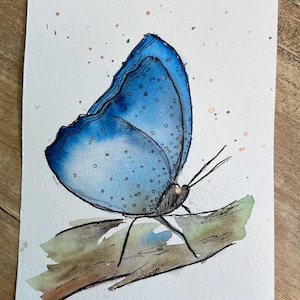 Original Grußkarte Sommer, blauer Schmetterling, Postkarte A6, Geburtstagskarte, Karte Aquarell Geburtstag, Karte Tier, Karte Frühling