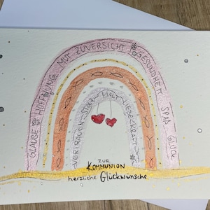 Original handgemalte Glückwunschkarte zur Kommunion, A6 Klappkarte Aquarell Kommunion, Geschenk zur Kommunion, Geldgeschenk, Junge Mädchen