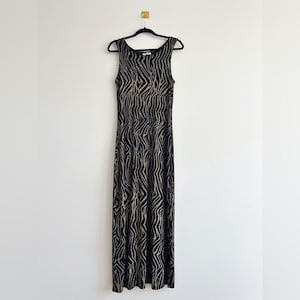 Vintage 90s ES•SE Zebra Knit Maxi Dress Stretch Bodycon Sleeveless Size M
