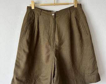 Bermuda vintage anni '90 di Ann Taylor in lino, verdi, a vita alta, minimalisti, taglia 8