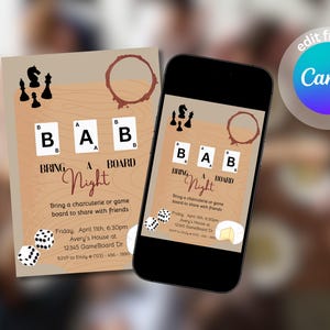Bring a Board Invitation | Charcuterie Board Party | Editable Invitation template | Bring a Board game night & charcuterie board
