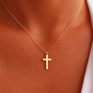 14K Solid Gold Cross Necklace: Minimalist Christian Pendant, Unisex