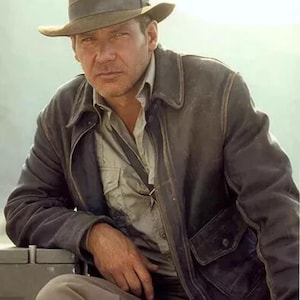Blouson Indiana Jones Harrison Ford en cuir de mouton véritable marron effet vieilli