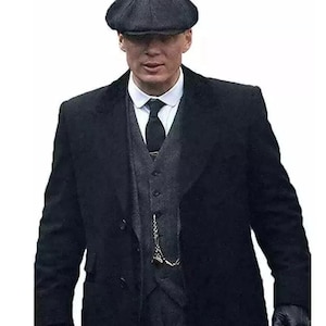 Men&#39;s Peaky Blinders Thomas Shelby Black Long Wool Overcoat