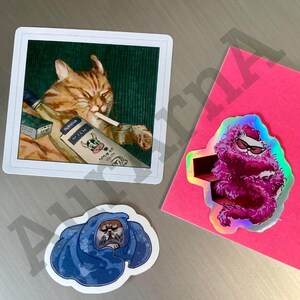 Pack de 3 stickers | autocollants chats - Des Chats avec une Histoire / Cats with a Story - dont 1 holographique