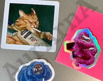 Pack of 3 stickers | Cat stickers - Cats with a Story - including 1 holographic sticker