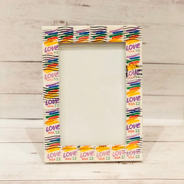 Rainbow Love Postage Stamp Frame (Holds 4x6 Photo)