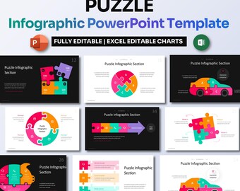 Puzzle Infografik Power Point Vorlage | Strategie, Problemlösung & Datenfluss PPT