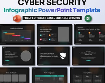 Cyber-Sicherheit Powergold-Vorlage | IT & Datenschutz Infografik Präsentation