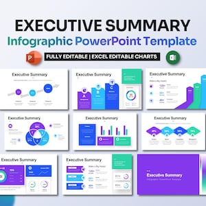 Może przedstawiać: Szablon programu PowerPoint do tworzenia podsumowań wykonawczych. Szablon zawiera różne wykresy i tabele, takie jak wykresy kołowe, słupkowe i liniowe. Szablon jest w pełni edytowalny i zawiera tabele edytowalne w programie Excel. Szablon został zaprojektowany, aby pomóc użytkownikom w tworzeniu profesjonalnych i wizualnie atrakcyjnych podsumowań wykonawczych.