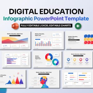 Infografía de educación digital en PowerPoint / Diapositivas de cursos en línea y aprendizaje electrónico