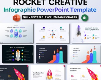 Rakete Infografik Kreative Power Point Vorlage | Wachstums- & Gründungsstragie PPT