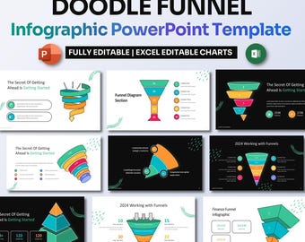 Doodle-Trichter Infografik Power Point Vorlage | Geschäft Verkaufsprozess & Konversion PPT