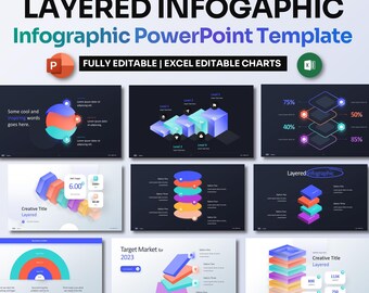 Mehrschichtige Infografik Power Point Vorlage | Business Strategie & Daten Flussdiagramme