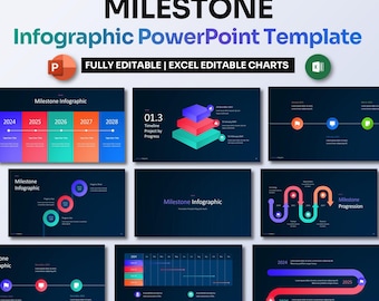 Meilenstein Infografik Powergold | Projekt-Road Map & Timeline Planungs-Folien