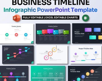 Business Timeline Infografik Powergold | Projekt-Meilenstein- & Planungs-Folien | Bearbeitbare PPT