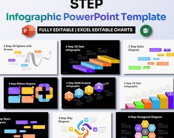 Schritt Infografik Power Point Vorlage | Mehrphasen-Planung & Daten-Visualisierung
