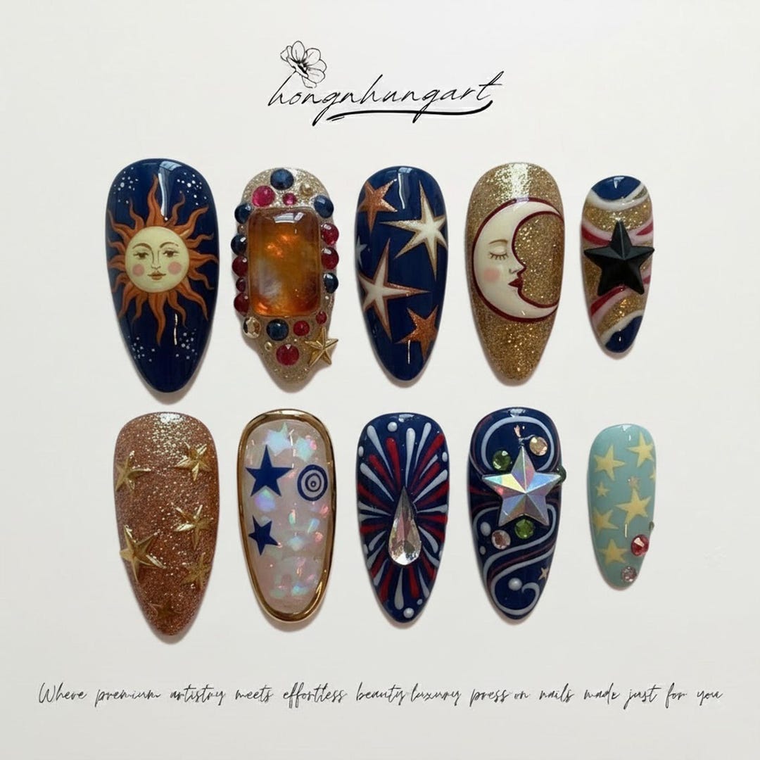 Signails Star Mask Handmade Celestial Star Press on Nails, 3D Sun Moon, Mystic Gold Art - Etsy