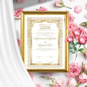 Plantilla de contrato Nikkah dorado, certificado Nikkah digital, contrato Nikkah editable, certificado de boda musulmán, nombre Nikah islámico, A3, A4