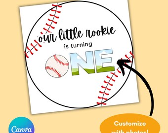 Invitación personalizable de primer cumpleaños de béisbol en Canva
