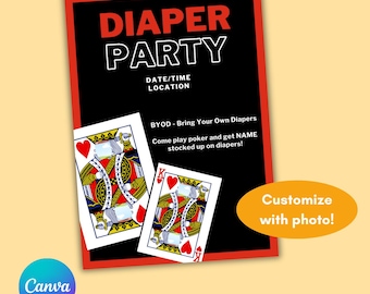 Invitación personalizable para fiesta de póquer de pañales para baby shower