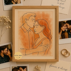 Love Art - Cadeau de mariage, cadeau d'anniversaire, décoration de mariage | Art mural couple minimaliste | Cadeau amoureux | Décoration de table de mariage | Téléchargement numérique