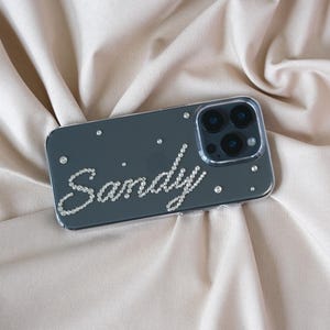 Funda para teléfono con nombre personalizado, funda con letras brillantes de diamantes de imitación, funda para iPhone con cristales checos, funda personalizada con purpurina, accesorio para teléfono Y2K