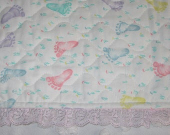 Quilted flannel baby blanket or floor play mat