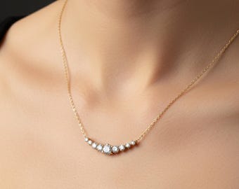 Collar de boda con diamantes cultivados en laboratorio de talla redonda, collar de diamantes cultivados en laboratorio en oro de 14 k, regalo de aniversario, collar con colgante minimalista y delicado, regalo para ella