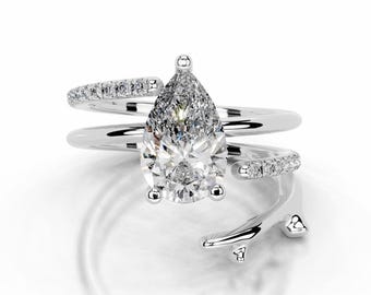 Anillo espiral de diamantes cultivados en laboratorio de 2 quilates D VS2, anillo de compromiso con diamantes creados en laboratorio, anillo de bodas con diamantes de laboratorio en oro de 14 k, anillo envolvente