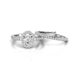 1 Carat Oval Lab Grown Diamond Bridal Ring Set,D VVS2 Halo Engagement Ring Set, IGI Certified Wedding Jewelry, 14K Gold Lab Diamond Ring Set