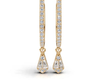 Round Lab Grown Diamond Huugie Hoop Earrings, Lab Created Diamond Huggie Drop Earrings, 14k Gold Wedding Earrings, Anniversary Gift For Her