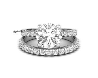 IGI Certified Lab Grown Diamond Bridal Set, 1.30CT E VS2 Round Diamond Engagement Ring