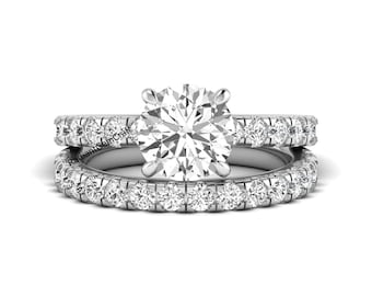 1.50CT Lab Grown Diamond Bridal Ring Set, IGI Certified, Round E VS1 14K Gold Engagement Ring Set