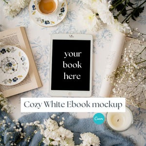 przytulny biały ebook makieta, Bookstagram flatlays ebook szablon, romantyczny Bookstagram Canva Szablon, przytulne czytania, przytulny fantasy romans ebook