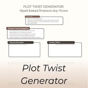 Plot Twist Generator for Writers – Creative Writing Prompt Worksheet | Story Plot Helper, Instant Drama, Novel Scene Ideas
